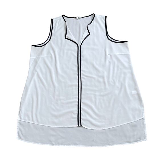 Spense Tops - SPENSE Womens Plus Size 2X Sleeveless White Black Trim Pleated V Neck Tank Shirt